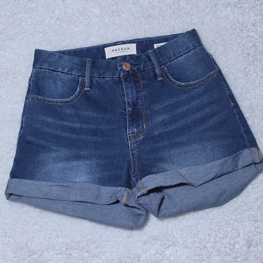 Pacsun Dark Blue Denim Push Up Super Stretch Shortie Shorts Size 25